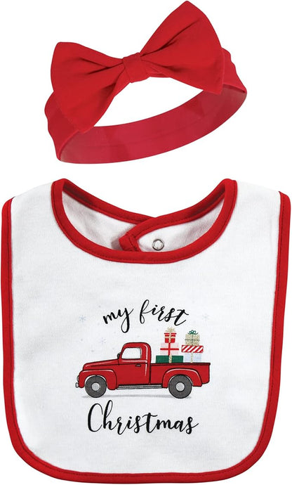 Hudson Baby Unisex BabyCotton Bib and Headband or Caps Set