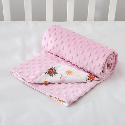DaysU Silky Micro Soft Plush Baby Blankets for Girls with Print Rabbit Pattern and Soothing Raised Dots, Double Layer Bed Throws for Baby Crib 30x40 Inches