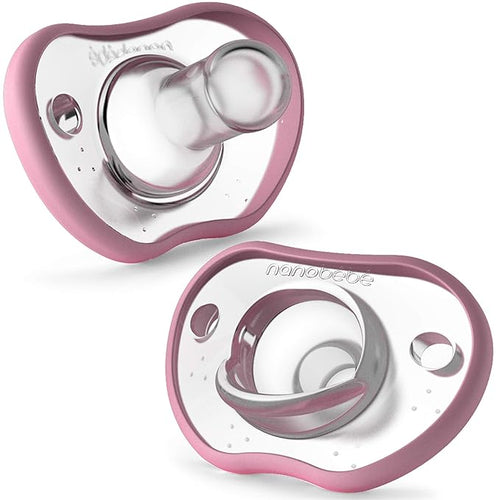 Nanobebe Baby Pacifiers 0-3 Month - Orthodontic, Curves Comfortably with Face Contour 100% Silicone 2pk,Pink