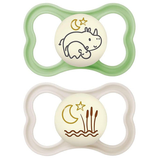 MAM Air Night Pacifiers , MAM Sensitive Skin Pacifier 6+ Months 2 Count 1), Designs