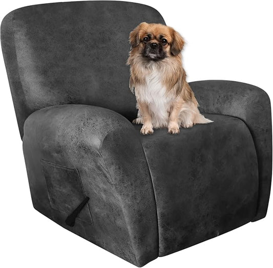 Leather Like Recliner Chair Covers Heavy Duty, 4 Pieces Lazy Boy Recliner Cover for Recliner Chair, Leather Cover for Recliner slipcovers Washable for Pets (Light Grey 2)