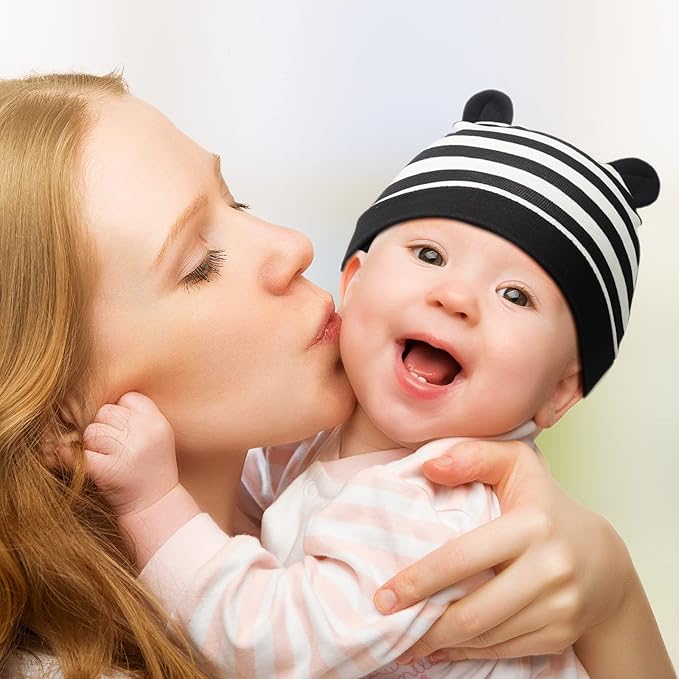 Geyoga 9 Pieces Newborn Baby Hat Bear Ears Infant Caps 2 Ears