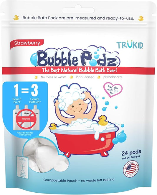 TruKid Bubble Podz Bubble Bath for Baby & Kids, Gentle Refreshing Bath Bomb for Sensitive Skin 7 for (24 Podz)