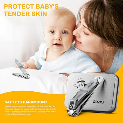 BEZOX Safe Baby Nail Clippers, Small Jaw Kids Nail Clipper Trimmers for Infants, Child and Toddlers, Precision Nail Grooming Tool for Tiny Fingers and Toes - Silver