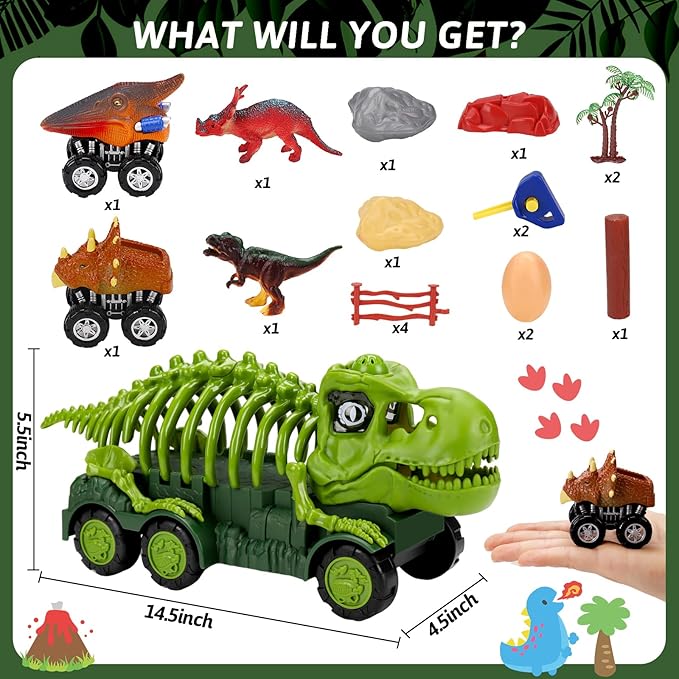 Dinosaur Trucks Toys for 2+ 3 4 5 6 Year 3-5 with 4-6 Girls