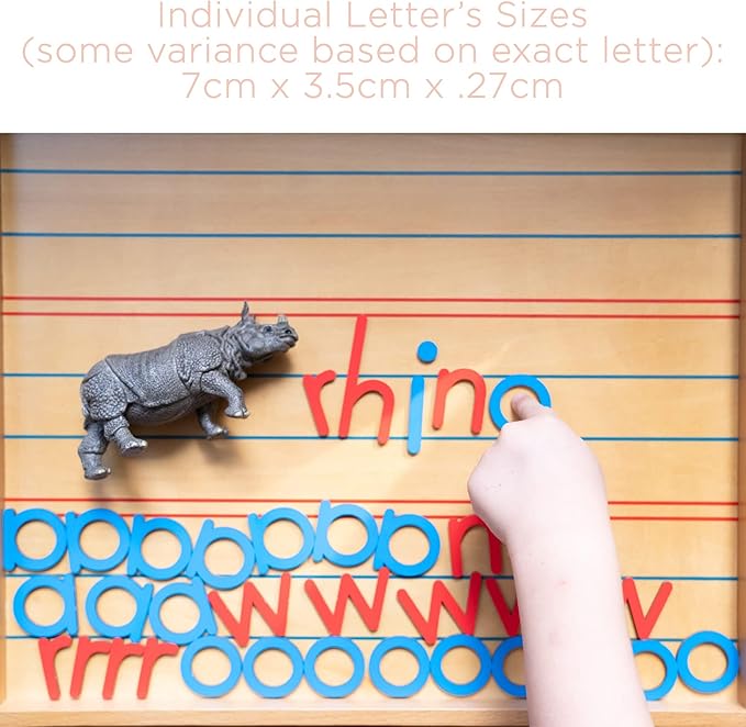 Movable Alphabet Montessori Wooden Letters- Moveable Alphabet with Box Letter Mats - Lower Case Letters - Writing, Reading, Spelling, and Language Learning Materials (Red and Blue)