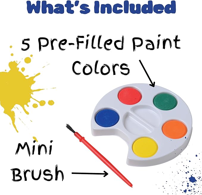 U. S. Toy Mini Kids Painting Set, Bulk Paint Pallets with Paintbrushes, 5 Colors, Individually Polybagged, Art Party Favors, Bulk Art Classroom Supplies, 12-Pack