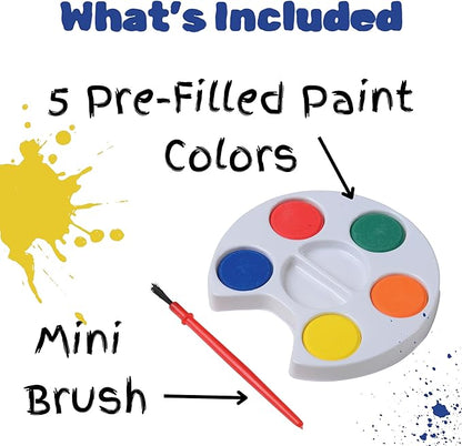 U. S. Toy Mini Kids Painting Set, Bulk Paint Pallets with Paintbrushes, 5 Colors, Individually Polybagged, Art Party Favors, Bulk Art Classroom Supplies, 12-Pack
