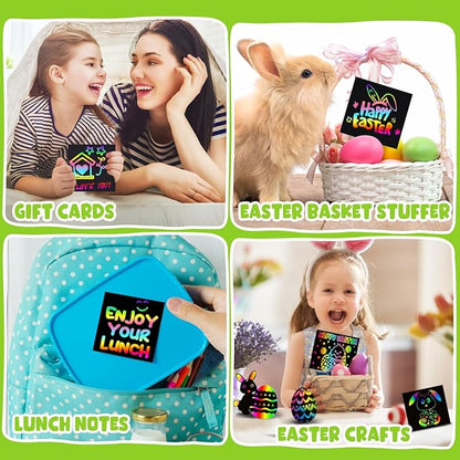 ZMLM Rainbow Scratch Paper Art Mini Notes Easter Basket Stuffers for Kids Teens Gifts Ages 4-8 Bulk Craft Supplies for Girls Boys Birthday Classroom Party Games Toy Stocking Stuffers