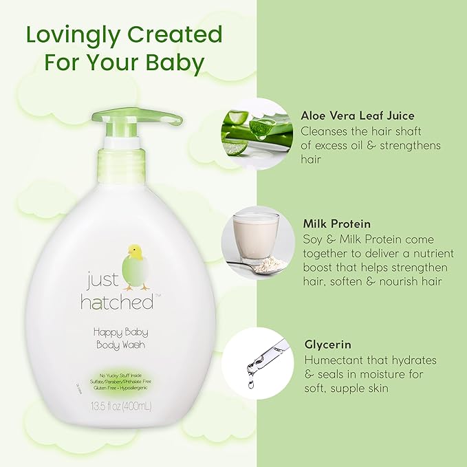 Happy Baby Body Wash Multi-Pack - Gentle Bath + Body Cleanser, Huggable Yummy Fragrance for Newborns 13.5 fl (6 Pack)