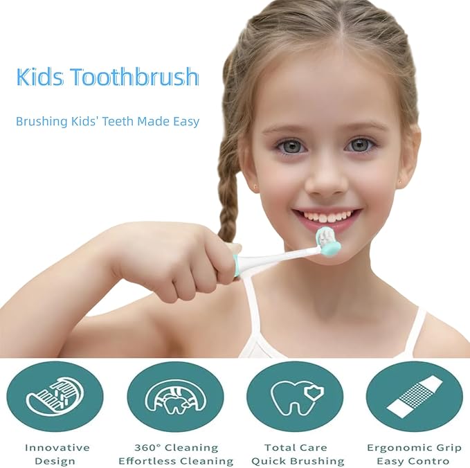 2 Pieces 3 Sided Toddler Toothbrush, Girls Toothbrush Kids, Autism Soft Bristles Toothbrush,Soft and Gentle for Complete Tooth and Gum Care
