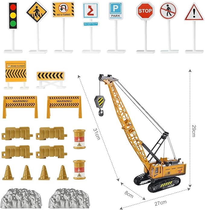 Jenilily 1:55 Scale Die-cast Crane Construction Vehicles Toy Alloy Model 3 4 5 Years