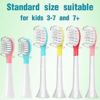 Kids Replacement Toothbrush Head for 7+ Child Soft Brush Red 4 Pack & Blue 4 Pack & 8 Hygienic Cover Compatible with Phillps Sonicare Kids Electric Toothbrush HX6321 HX6340 HX6032 HX6042 Total 8 Pack