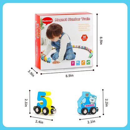 Wondertoys 27 PCS Wooden Train Set Toy Wooden Magnetic Number 1 Engine