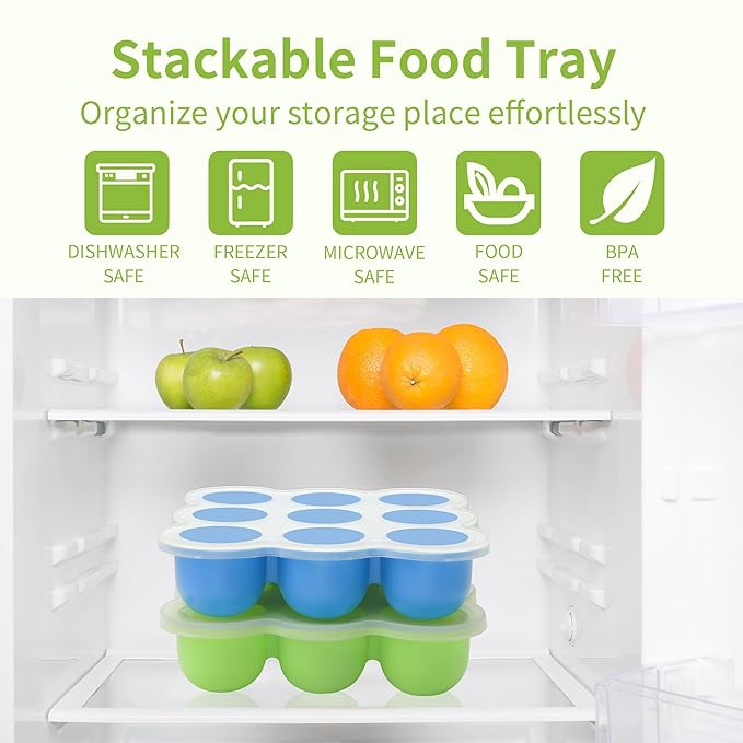 WAJIAYON Baby Food Storage Container, Silicone Baby Food Freezer Tray with Lid