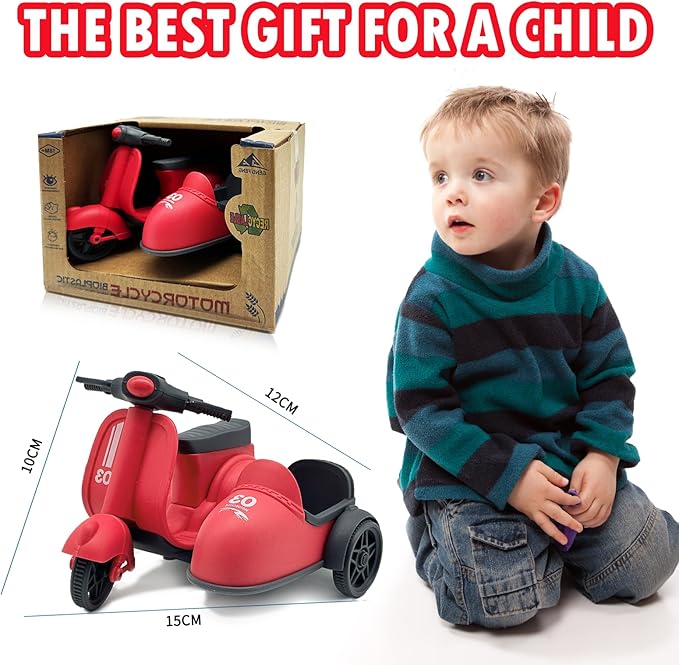 Kids Ride-On Motorcycle with Side Car - Eco-Friendly Straw Material, Push and Pull Toy for 1-3 Year Olds 3-6, Toys 2-4
