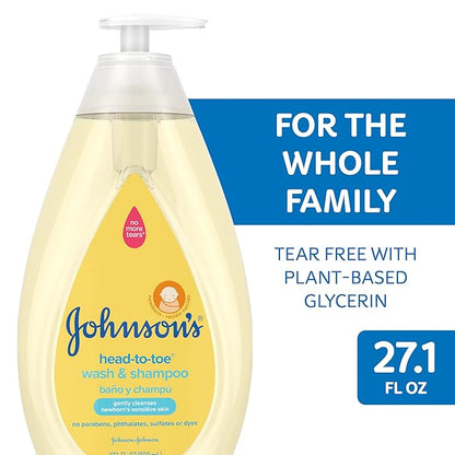 Johnson's Head-to-Toe Gentle Tear-Free Baby & Newborn Wash & Shampoo, Sulfate- 27.1 fl.