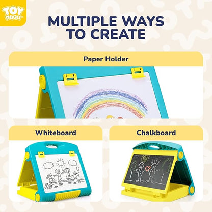 TOY Life Tabletop Easel for Kids Art Easel for Kids 3 4 5 Toddler Art Easel Board for Kids Chalkboard White Board for Kids Easel Set Dry Erase Board Portable Desktop Easel Painting Easel for Kids