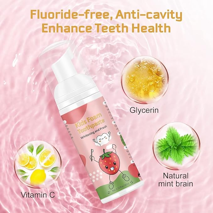 Foam Toothpaste Kids,Toddler Whitening Toothpaste with Low Fluoride & Natural Formula to Reduce Plaque,Kids Foaming Toothpaste for U Shaped Toothbrush for Children (Strawberry&Watermelon)