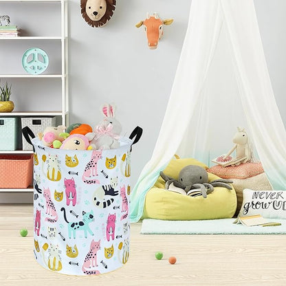 Round Cat Pattern Laundry Basket Laundry Hamper Storage Basket Organizer