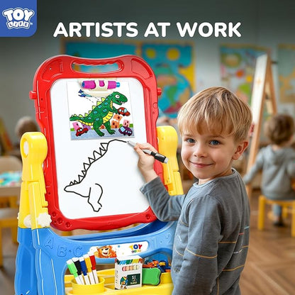 STEAM Life Easel for Kids Art Easel for Toddler Easel - 4in1 Double-Sided Large Magnetic Board Kids Chalkboard Easel Drawing White Board for Kids Magnetic Letters & Numbers Christmas Gifts for Kids