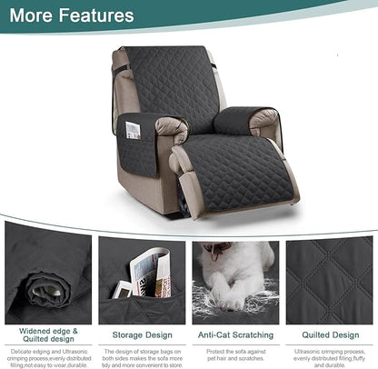 Ruaozz 100% Waterproof Recliner Chair Cover Non-Slip Reclining Cover for Recliner Chair Washable Chair Seat Cover with Elastic Straps for Kids, Dogs, Pets (Charcoal Grey, 23'')