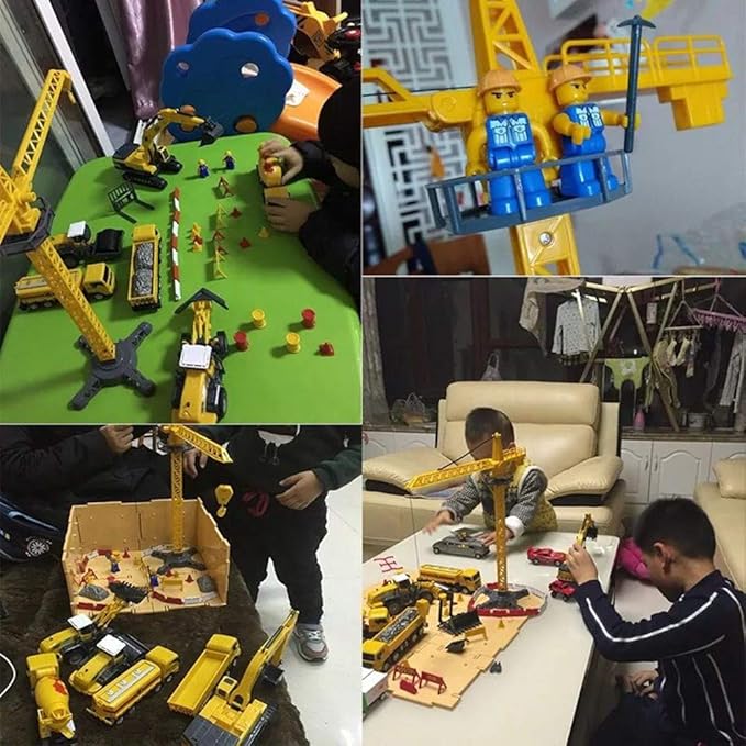 Construction Vehicles and Army Battle Site Set with Storage Container, 6 Vehicles