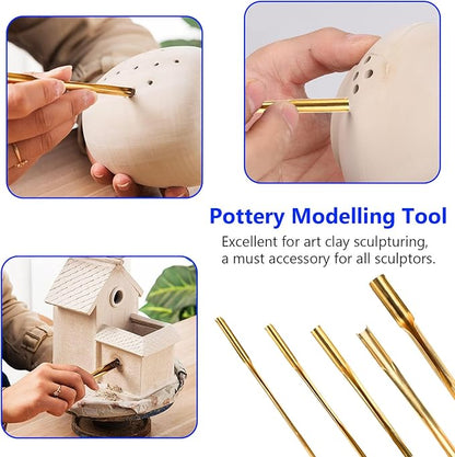 STPCTOU Brass Clay Hole Cutter Pottery Ceramic Punching Tools Slotting Sculpting Set Pottery Carving Tools Clay Modeling Tools Punching Tools Kids Pottery Clay Molding DIY Carving Crafts (5 Pcs)