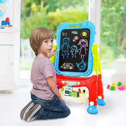 Amagoing Easel for Kids, Adjustable Standing Art Easel for Toddler, Double Magnetic Drawing Board with Painting Accessories, Gift for Little Boys and Girls Age 3 4 5, Blue