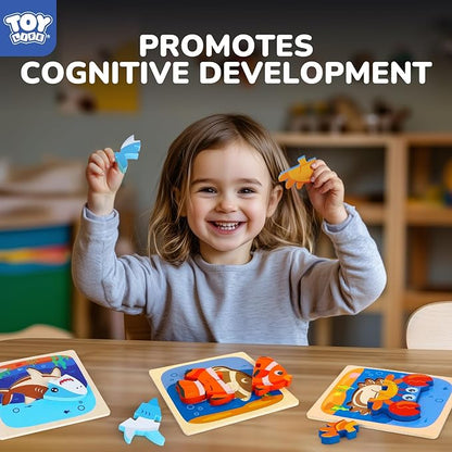 TOY Life Wooden Puzzles for Toddlers 2-4, Sea Animals Toddler Puzzles, Puzzles for Toddlers 1-3, Wood Puzzles Educational Montessori Toys Gifts for 1 2 3 Year Old, Baby Puzzles Kids Learning Toy