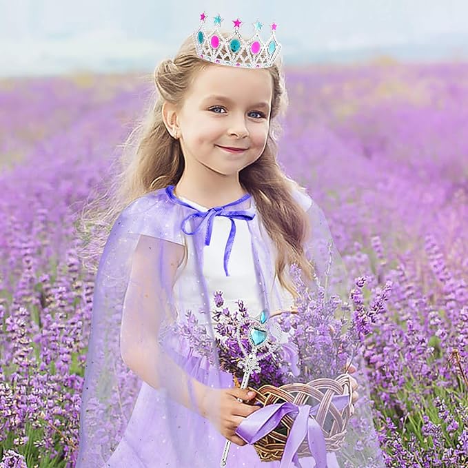 WATINC 52Pcs Princess Jewelry Toy Pretend Play Capes Cloaks Ballet Tutu Skirts for Little Girls Crowns Necklaces Jewel Rings Earrings Bracelets Wands Cape Shawl Costume Dress Up Accessories for Kids