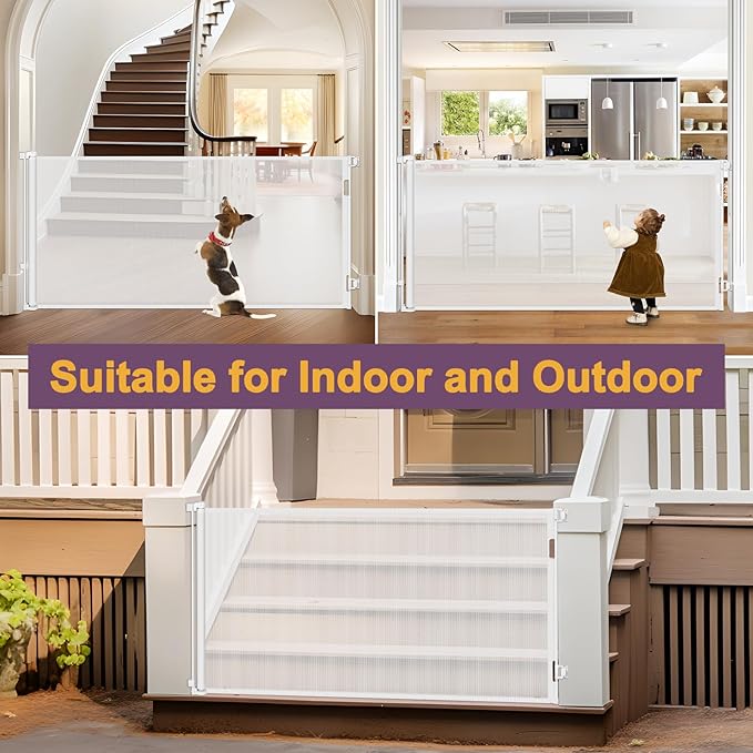 42" Tall X 80" Wide Retractable Baby Gates for Doorways Extra Tall Dog Gate for Large Openings Tall Pet Gate for Cats Tall Mesh Baby Gate Large Dog Gate Long Gates for Kids or Pets (White)