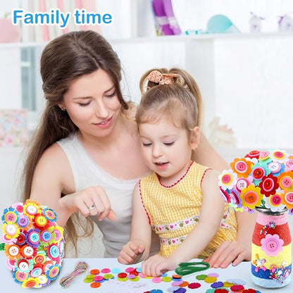 Crafts for Girls Ages 4-12 Gift Make Your Own Flower Bouquet with Buttons Felt Flowers, Valentines Day Gifts Vase Art and Craft for Kids- DIY Activity for Boys & Girls Age 6 7 8 9 10 11 12 Year Old