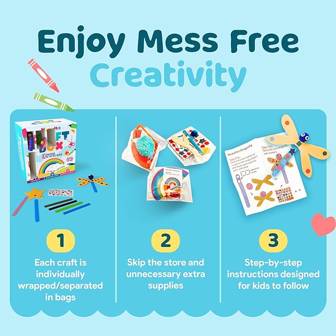 Craft Box for Kids - 10 Creative Arts and Crafts for Kids Ages 4-8, Fun, No Mess Educational Preschool & Homeschool Art Projects, Toddler Crafts Kit Supplies, 3 4 5 6 7 8 Year Old Girls & Boys