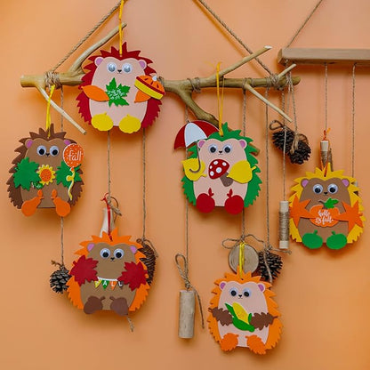 Winlyn Fall Craft Kits 24 Sets DIY Fall Hedgehog Ornaments Decorations Art Sets Autumn Maple Leaf Pumpkin Foam Stickers Googly Eyes for Kids Thanksgiving Halloween Classroom Activities Party Favors