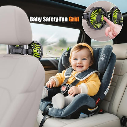 USB Car Cooling Fans for Backseat: Dual Head Car Fan for Kids 3 Speeds 360° Rotatable Vehicle Rear Headrest Fans 5V Powerful Electric Air Circulation Fan for Sedan SUV RV Truck (Black+Green)