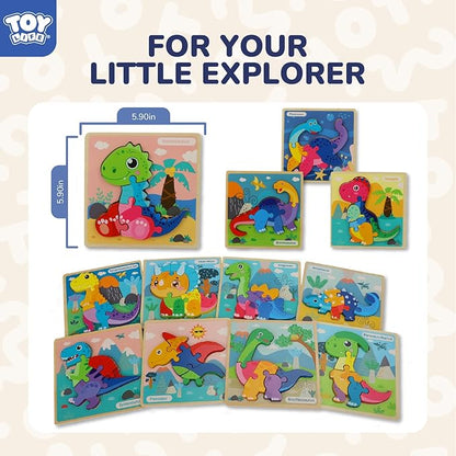 TOY Life Wooden Puzzles for Toddlers 2-4, 12 Pack Dinosaurs Puzzles for Kids Toddler 1-3, Montessori Toys for 1 2 3 Year Old, Educational Toys for Boys Girls Age 2 3 4 5, Baby Learning Toy Gifts