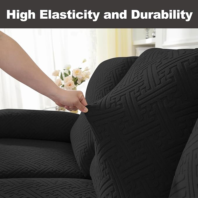 NORTHERN BROTHERS Recliner Chair Covers, Loveseat Chair Covers, Covers for Reclining Chairs, Recliner Couch Cover 2 Seat, Black