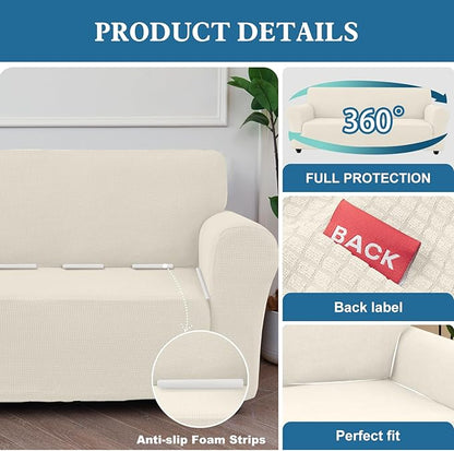 100% Waterproof Jacquard Fabric Couch Cover, Dual Layer with TPU Film, Leakproof High Elasticity Non-Slip Washable Furniture Protector for Pets, Dogs, Cats and Kids (Chair,Beige)