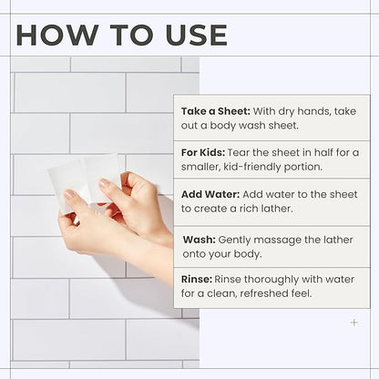 Body Wash Sheets in Tin, Zero Waste 1 Month (30 Sheets, 60 Washes)