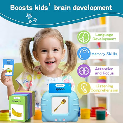 Talking Flash Cards for Toddlers, 224 Common Words, Language Therapy, Sensory Interactive Toy for Autism, Educational Learning Gift for Boys and Girls Ages 1-5