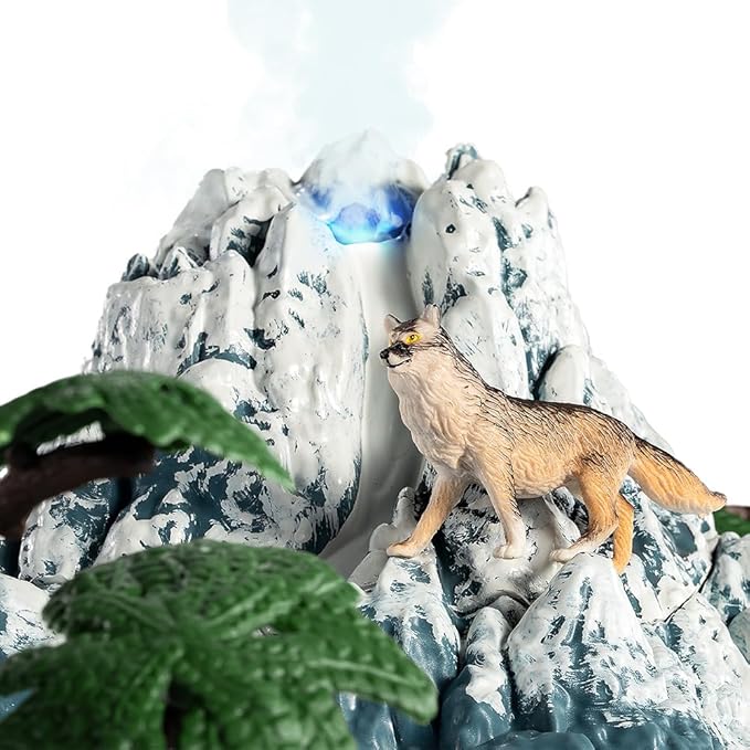 TEMI Prehistoric Animal Toys for Kids 3-5, Safari Animals Figurines and Snow Volcano Toy Set with Play Mat for Toddlers Mammoth, Lion and Gorilla, Educational Gifts for Toddlers 3 4 5 6 7 8 Years