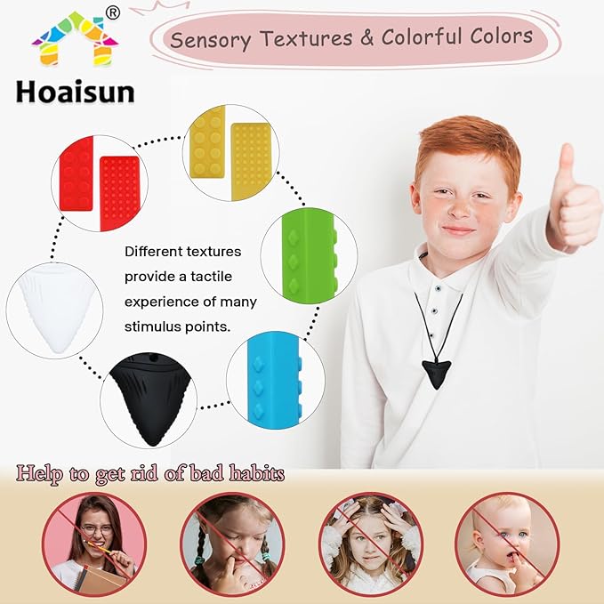 Chewy Necklaces for Sensory Kids, 6 Pack Chew Necklaces for Sensory Boys and Girls with Autism