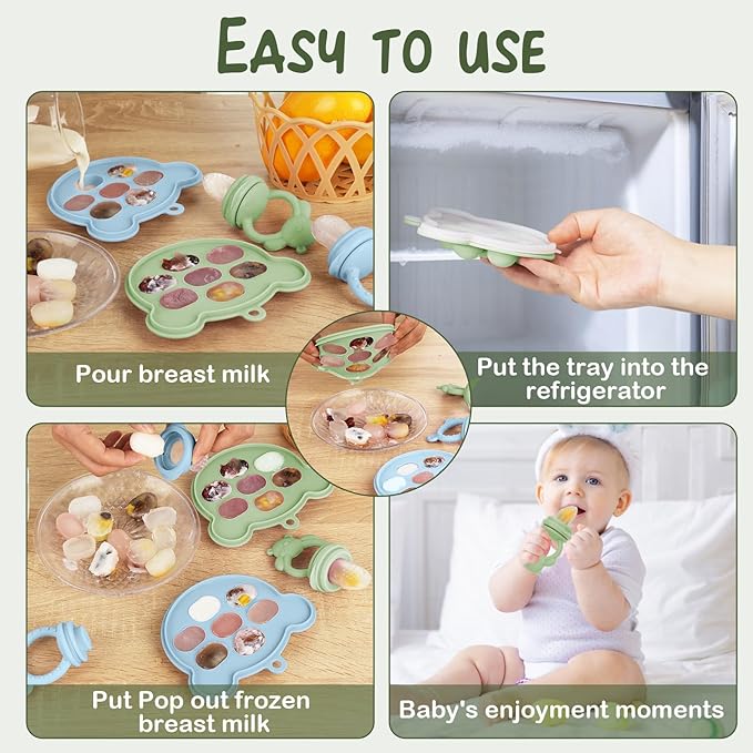 Baby Breastmilk Popsicle Molds & Baby Fruit Feeder (6 Pack), WAJIAYON Baby Food Freezer Tray Storage Containers