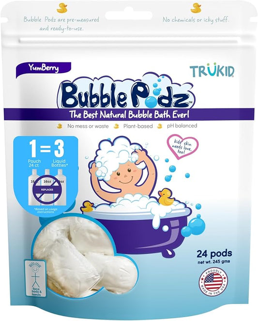 TruKid Bubble Podz Bubble Bath for Baby & Kids, Gentle Refreshing Bath Bomb for Sensitive Skin 7 for (24 Podz)