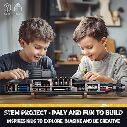 Strategic Nuclear Submarine Toy Building Blocks Set for Adult Kids, WW2 Historical Military Battleship Model Kit with Light, Home Office Decor Collection, Gift for Men Boys Teens 10 12 14 16+ (1498cs)