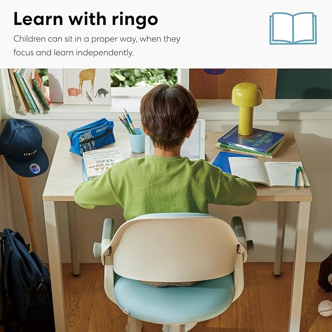 SIDIZ Ringo Kids Desk Chair : Ergonomic Kids Chair with Footrest, 4-Step Growing Function, Adjustable Seat Height, Sit-Locking Casters, Swivel Type Kids Chair (Soy Milk Beige Chair)