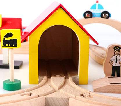 Qilay 69 PCS Wooden Train Set -Premium Wood Train Tracks & Trains Toys for Toddlers 3,4 5 Years