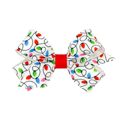 Wee Ones Girls' Grosgrain Pink-themed Christmas Novelty Print Hair Bow, King