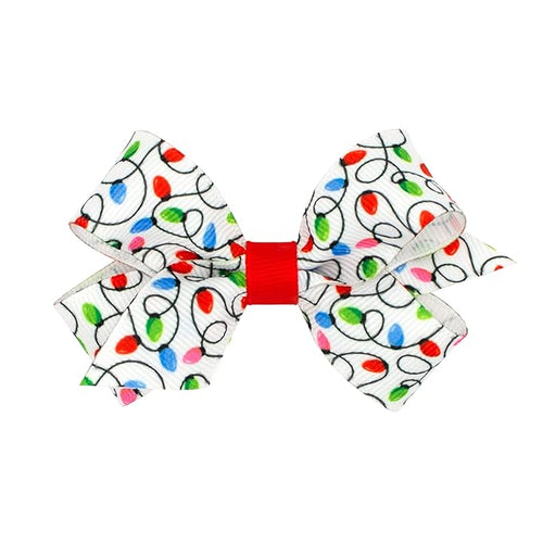Wee Ones Girls' Grosgrain Pink-themed Christmas Novelty Print Hair Bow, King